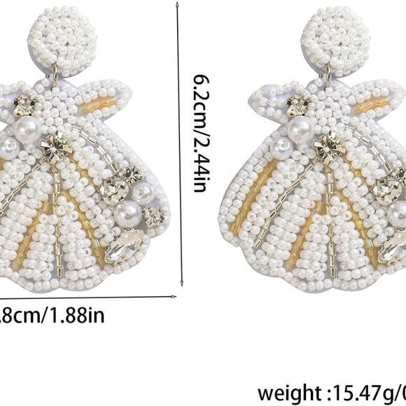 Set of 3 Beaded Seashell Dangle Earrings for Women in Pink, Blue, White - Coasta - Picture 6 of 7